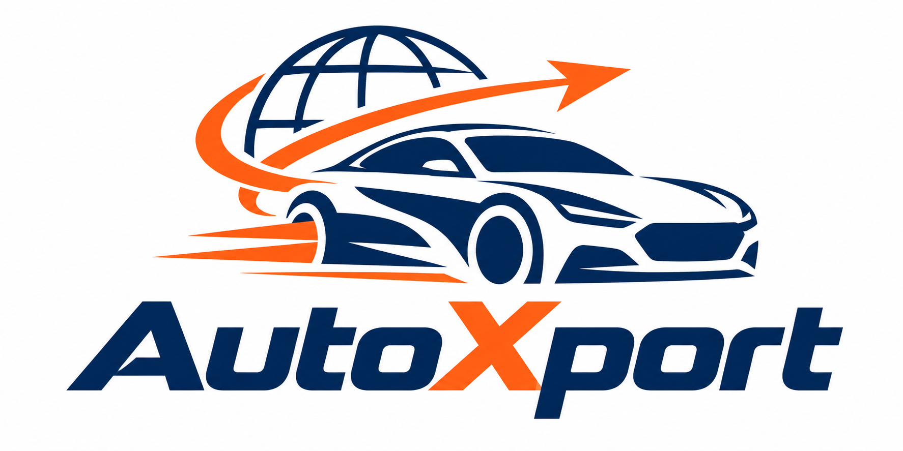 AutoXport — car and globe logo in navy blue and orange